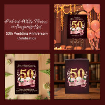 Pink White Floral Golden 50th Wedding Anniversary