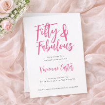 Modern Pink Script Fifty and Fabulous Birthday