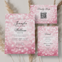 Wedding Set w/ Bokeh Lights & Script Blush Pink