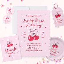 Pink Coquette Cherry Vintage Cake + Bows