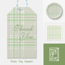 Sage Green Mint Green Plaid Baby Shower Set