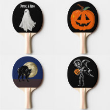 Ping Pong Paddles With Halloween Themed Designs 