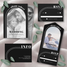 White arch and bold typography minimalist wedding