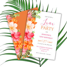 Aloha Tropical Pink & Coral Floral Luau Birthday