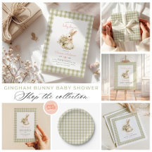 Cottagecore Gingham Bunny Baby Shower Supplies
