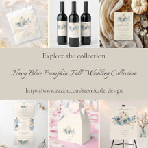 Navy Blue flowers beige Pumpkin Fall in Love