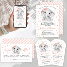 Cute pink elephant girl baby shower