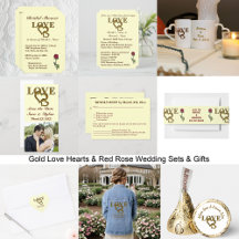 Gold Love Hearts & Red Rose Wedding Sets & Gifts