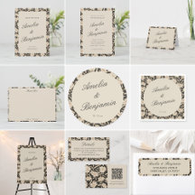 Vintage Moody Floral Black and Ivory Wedding Suite