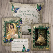 Vintage Green & Gold Quinceanera Invitations