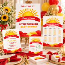 Red Ribbon Golden Sun Baby Shower