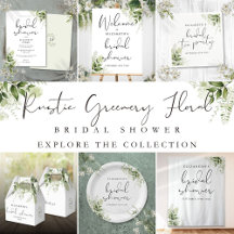 Modern Script Rustic Greenery  Bridal Shower Suite