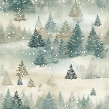 Snowy Pine Trees Vintage Holiday Watercolor