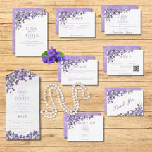 Rustic Purple Violets Gold Sparkle Wedding Suite