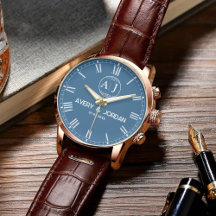 Couple Names Initials Monogram Navy Watch