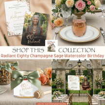 Radiant Eighty Champagne Sage Watercolor Birthday