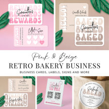 Trendy Retro Modern Pink Beige Bakery Pastry Chef