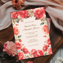 Romantic Watercolor Red Roses Wedding 