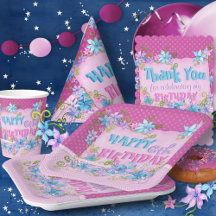 Cute Birthday Party Floral Pink Polka Dots