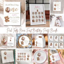 Pink Teddy Bear First Birthday Party Bundle