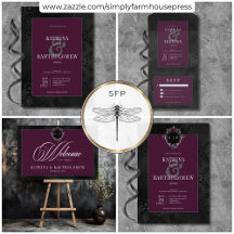 Dark Gothic Black Floral Satin Damask Wine Wedding