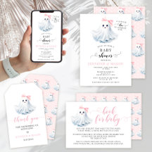 Cute Pink Little Boo With Bow Baby Girl Shower