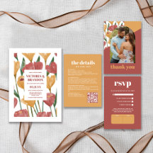 Summer Spring Mustard Red Floral Botanical Wedding