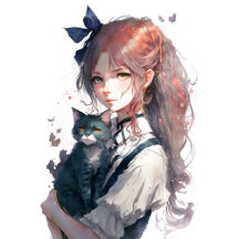 Anime girl holding her cat