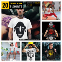 Single Dark Color Theme Tribal Mask & Alien Faces 