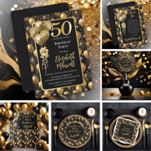Elegant Black Gold Balloons 50th Birthday Party 