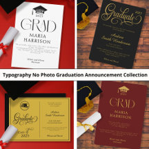 Typography No Photo Graduation Announcements 