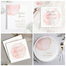 Blush Pink Gold Glitter Bridal Shower Collection