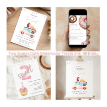 Two Sweet Cute Watercolor Treats 2nd Birthday