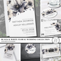 Elegant Watercolor Black & White Floral Wedding