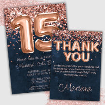 Rose Gold Navy Blue 15th Birthday Party