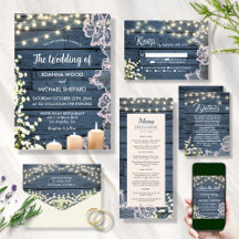 Navy Blue Rustic String Lights Babys Breath & Lace
