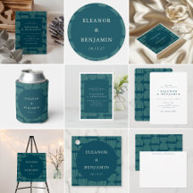 Elegant Retro Arch Teal Blue Mid Century Wedding