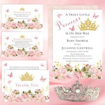 Pink Roses Crown Butterflies Girl Baby Shower