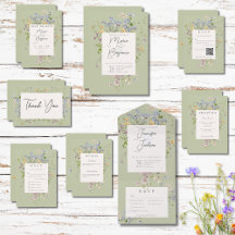 Delicate Boho Wildflowers Green Wedding Suite