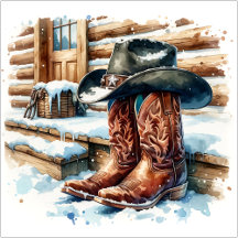 Rustic Christmas Cowboy Boots and Hat