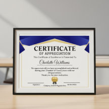 Professional Certificates of Appreciation