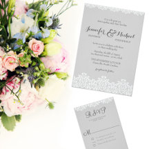 Gray and White Lace Elegant Wedding Invitation