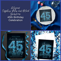 Elegant Sapphire Blue and Black 45th Birthday 