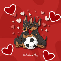 Dobermans with soccer ball for Valentine's Day