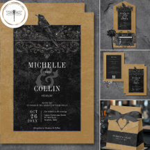 Gothic Black Raven & Black Roses Gold Wedding