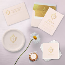 Pink Faux Gold Vintage Cross in Crest Girl Baptism