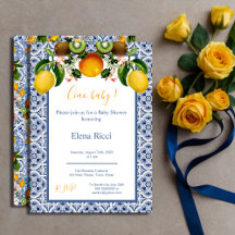 White and Blue Amalfi Lemons Italy Baby Shower