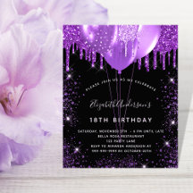 Birthday black and purple balloons glitter drips