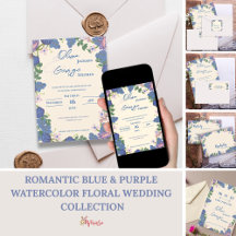 Romantic Blue & Purple Watercolor Floral Wedding