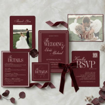 Elegant Script Burgundy Red Formal Wedding Suite